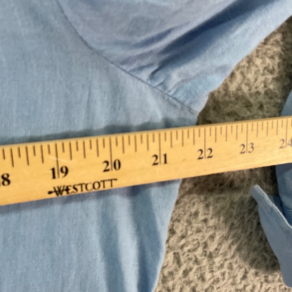 J. Jill Linen Ruffle Button Front Tunic Women Large Blue Long Sleeve Coastal - Picture 5 of 9